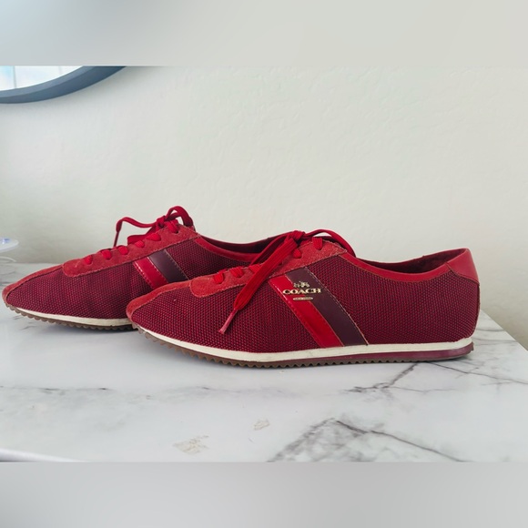 Coach Ivy Low Red Suede Sneakers - Picture 1 of 10